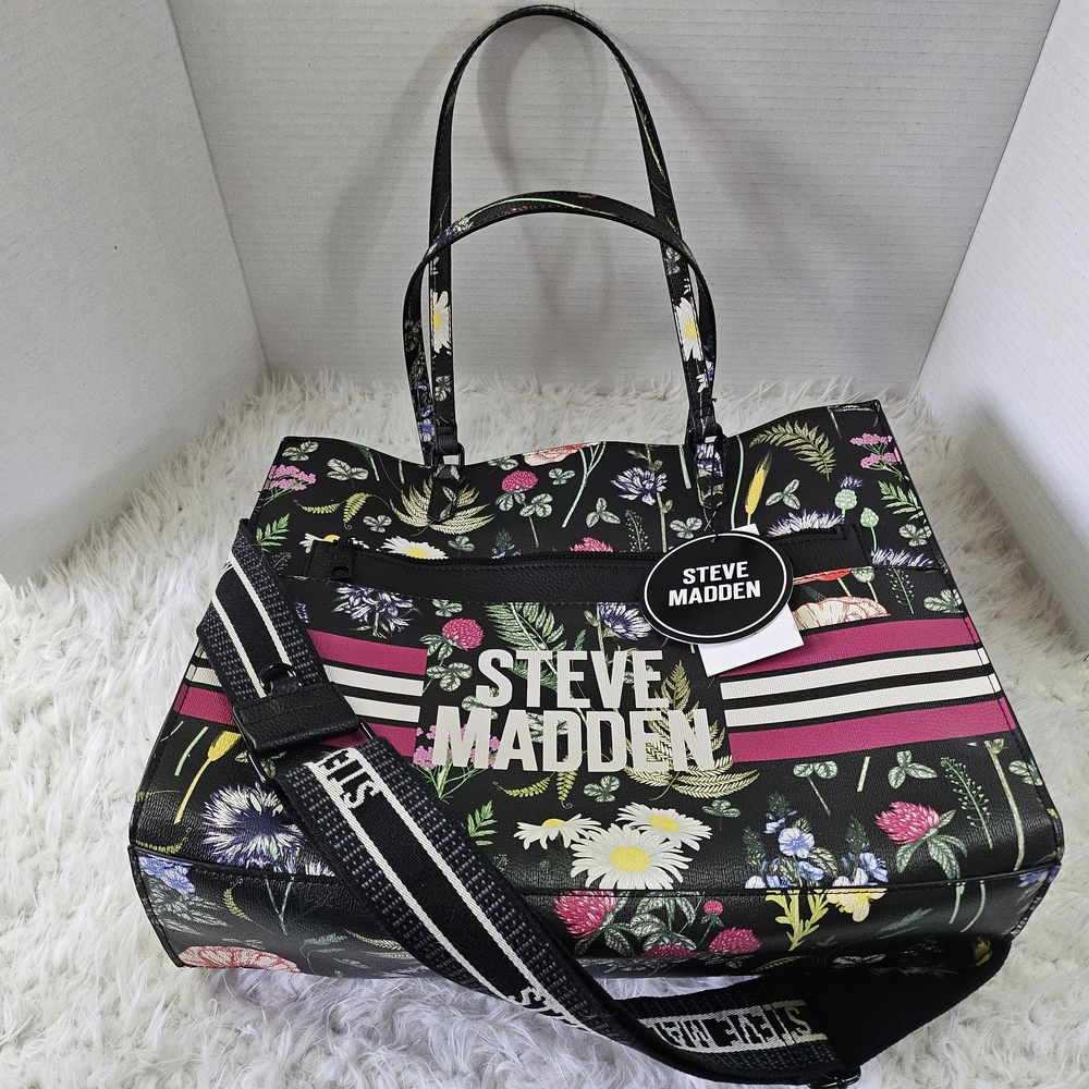 Steve Madden Black Floral Tote Bag